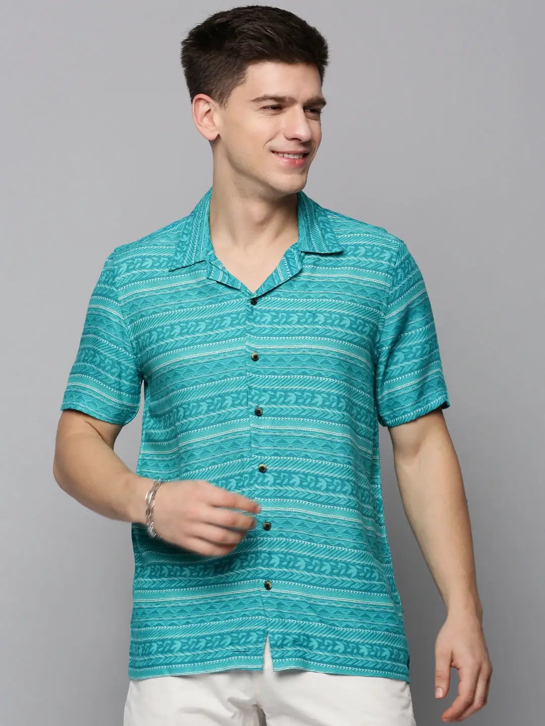 Men's Blue Printed Casual Shirt