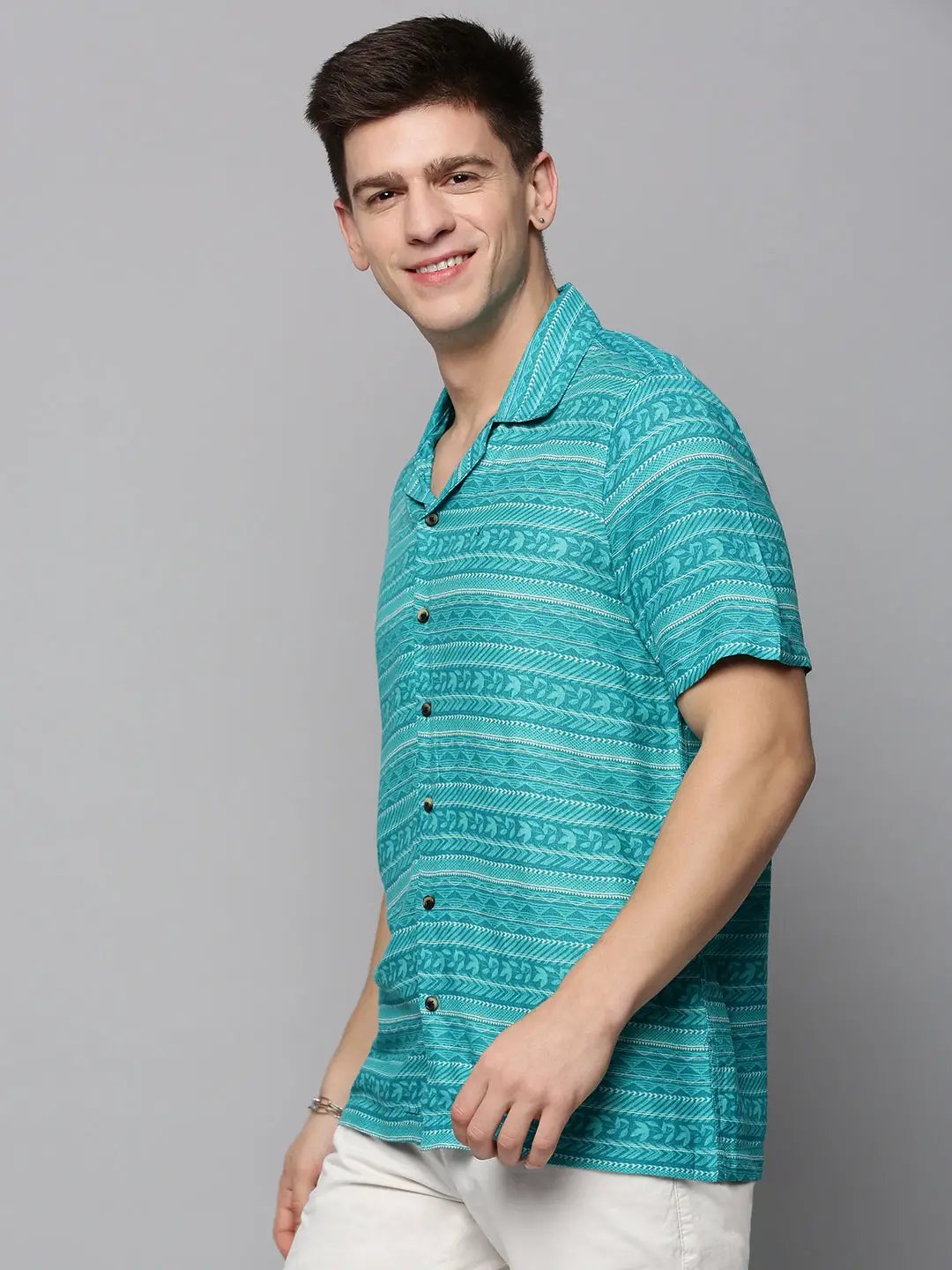 Men's Blue Printed Casual Shirt