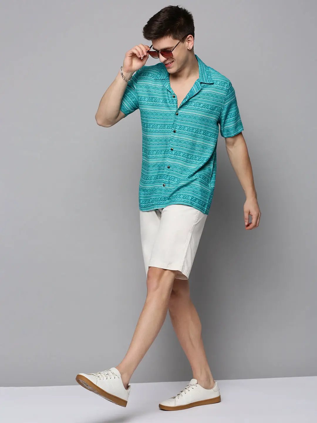 Men's Blue Printed Casual Shirt
