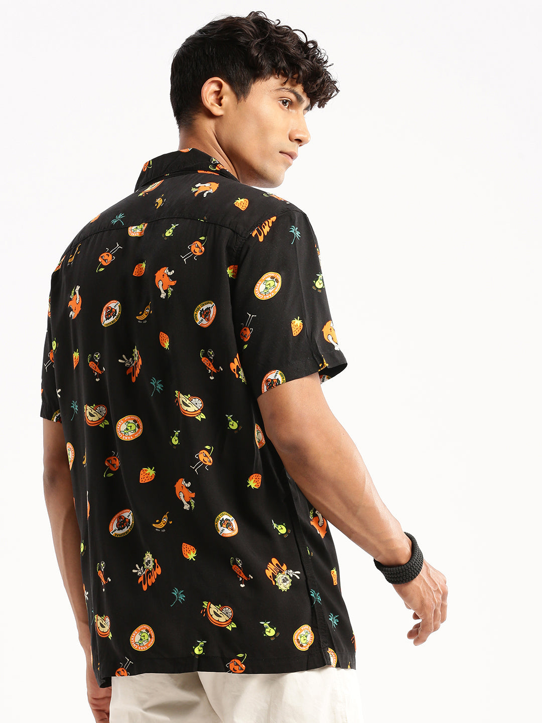 Men's Black Conversational Printed Cotton Casual Shirt