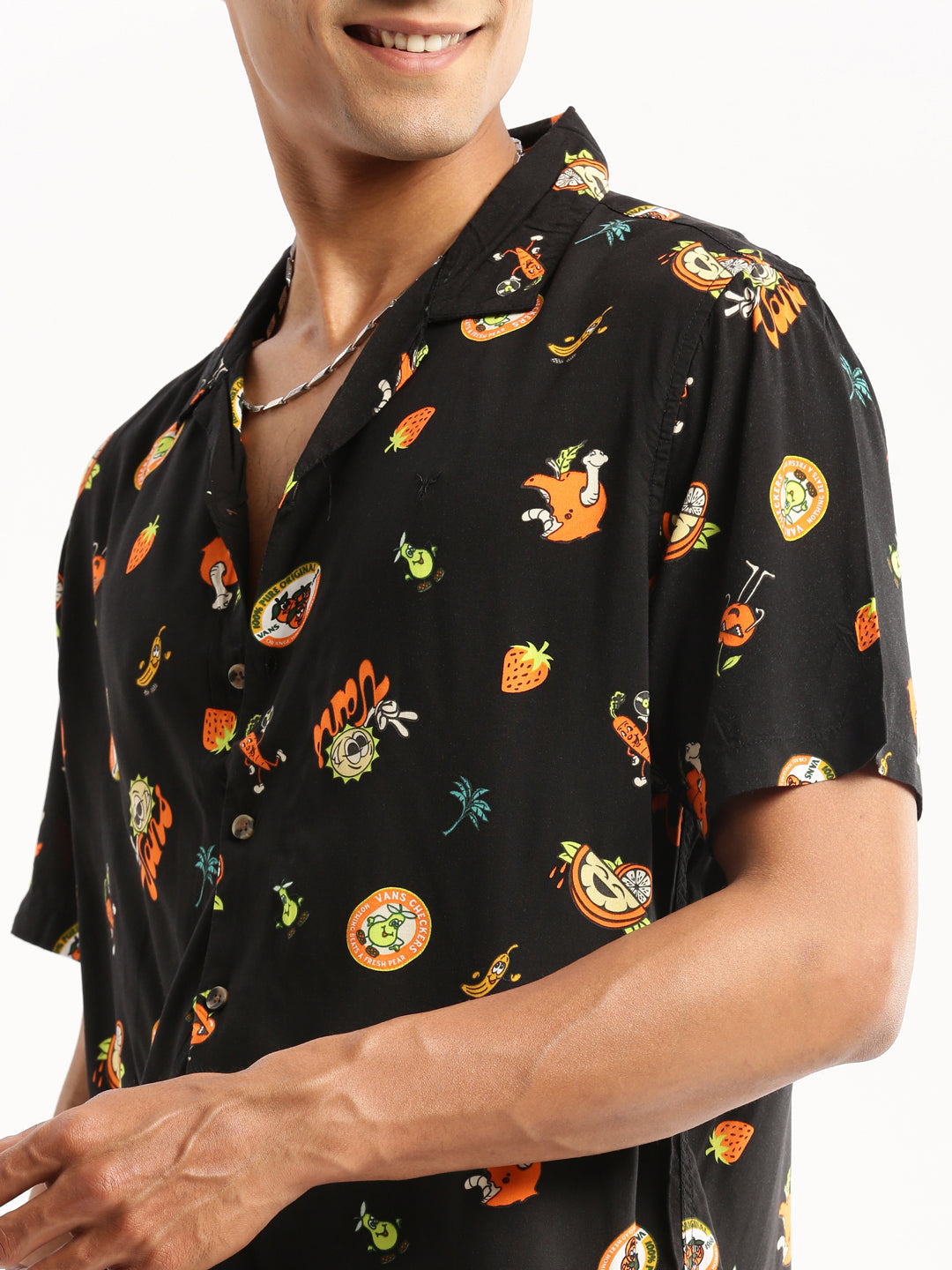 Men's Black Conversational Printed Cotton Casual Shirt