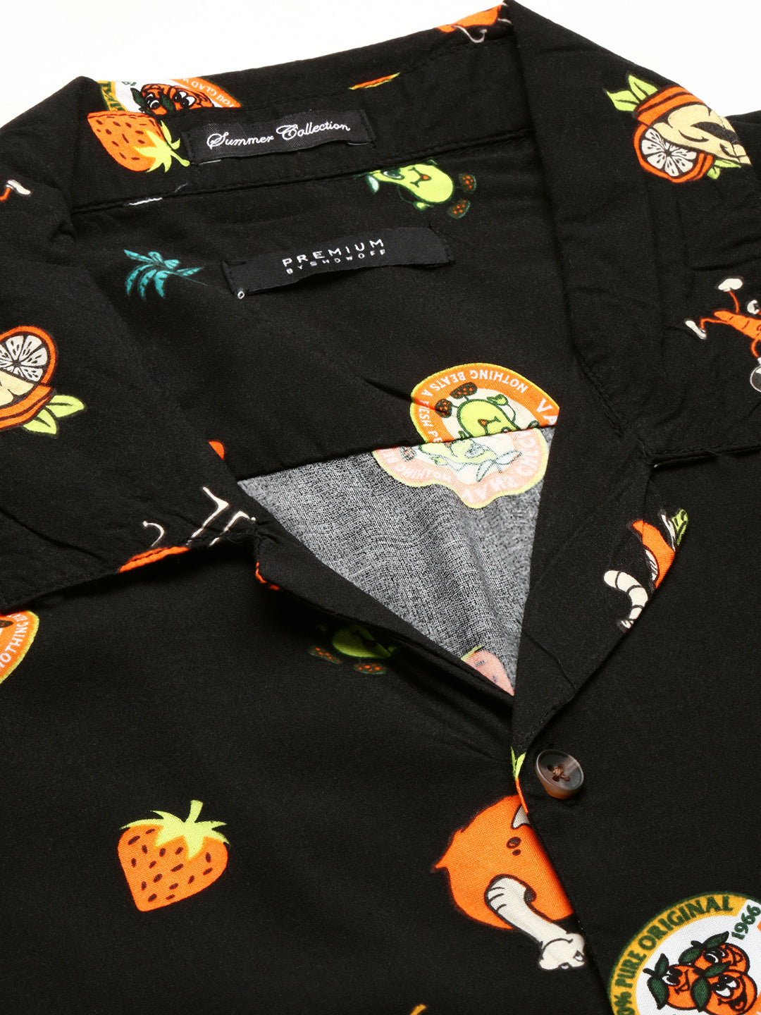 Men's Black Conversational Printed Cotton Casual Shirt