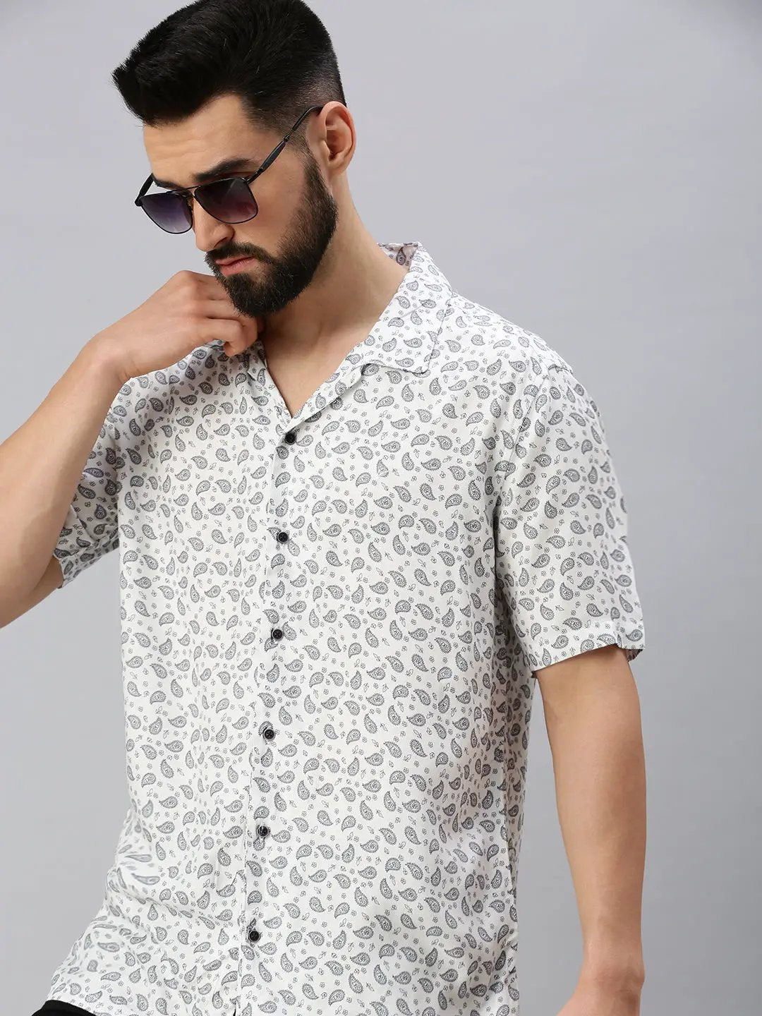 Men's White Printed Casual Shirt