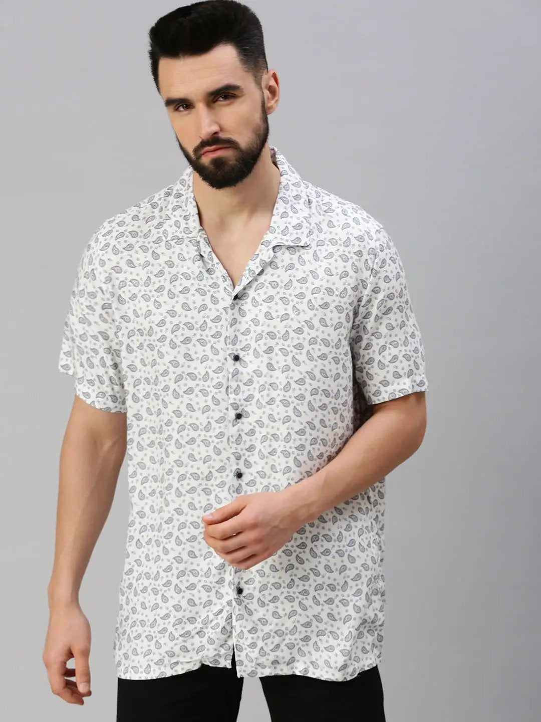 Men's White Printed Casual Shirt