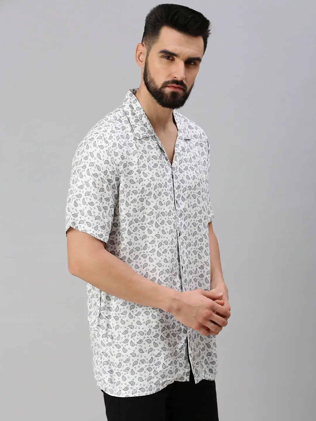 Men's White Printed Casual Shirt