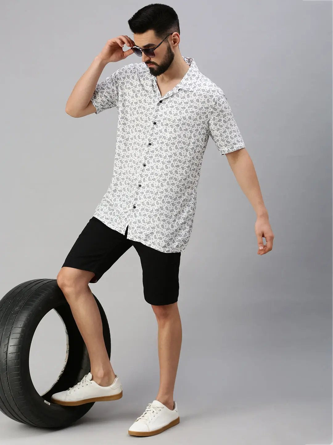 Men's White Printed Casual Shirt