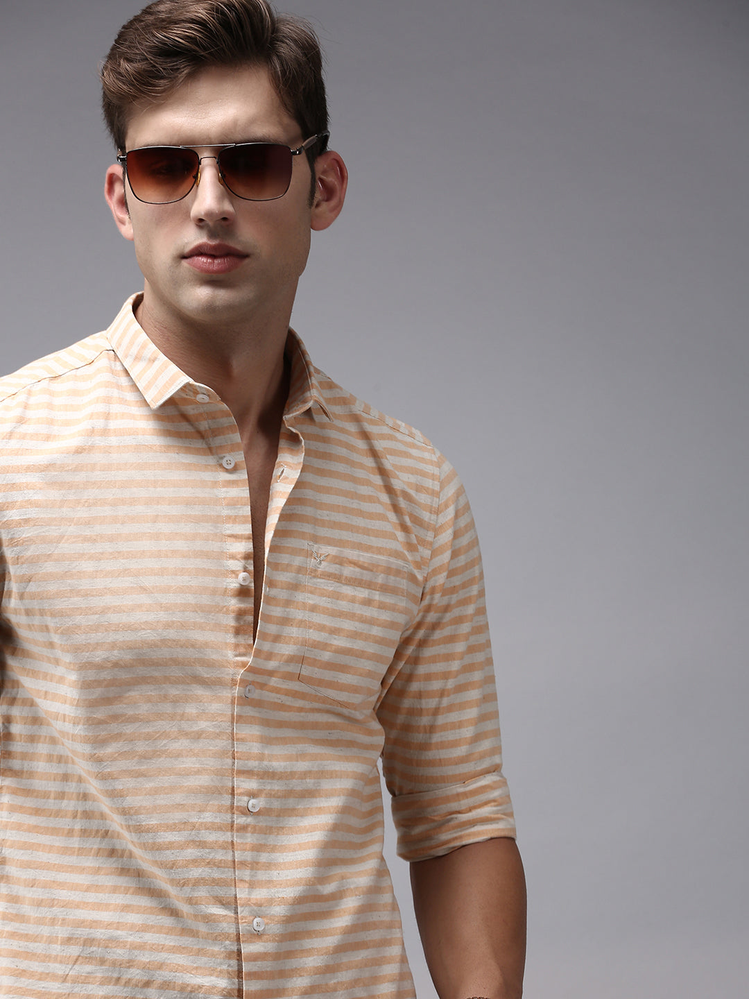 Men Orange Striped Casual Shirt