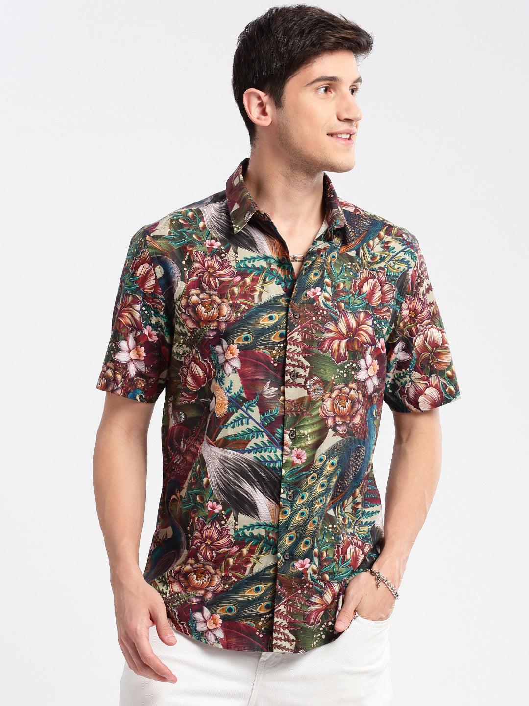 Men's Multi Smart Slim Fit Floral Printed Cotton Shirt