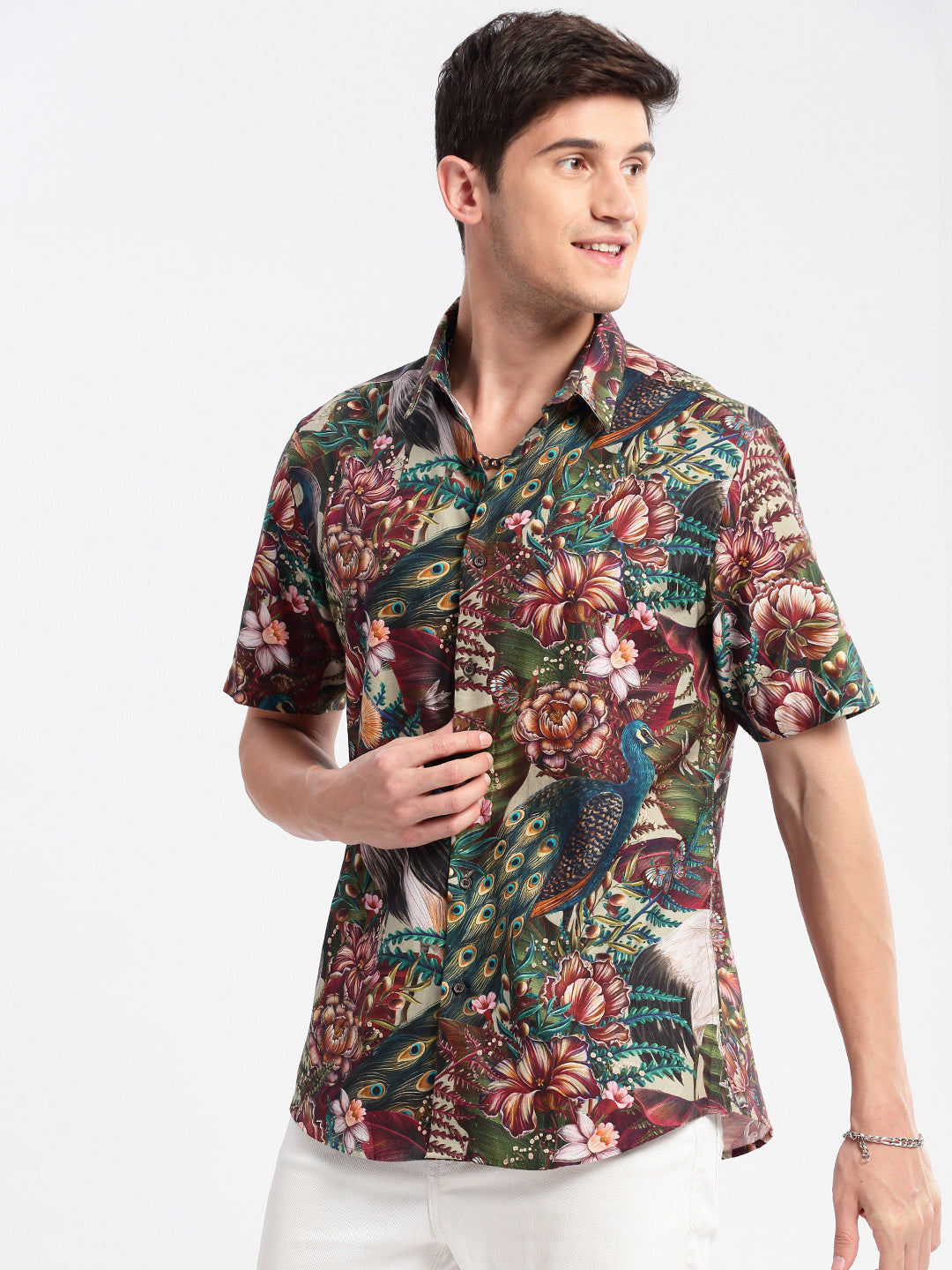Men's Multi Smart Slim Fit Floral Printed Cotton Shirt