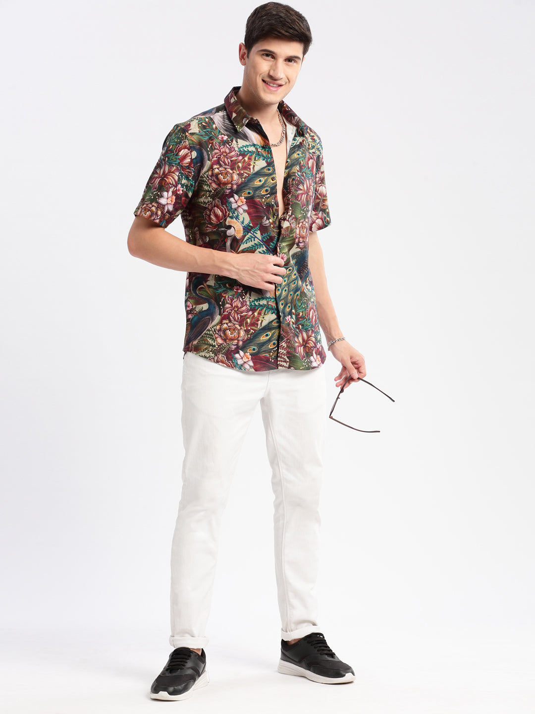 Men's Multi Smart Slim Fit Floral Printed Cotton Shirt
