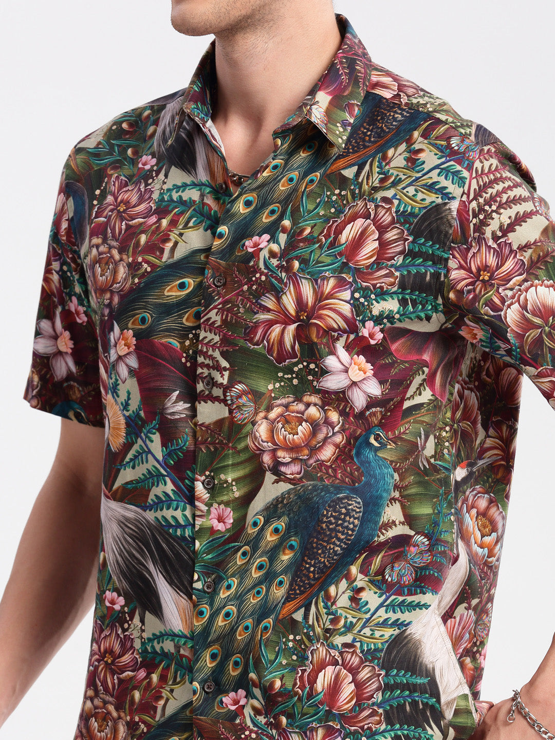 Men's Multi Smart Slim Fit Floral Printed Cotton Shirt