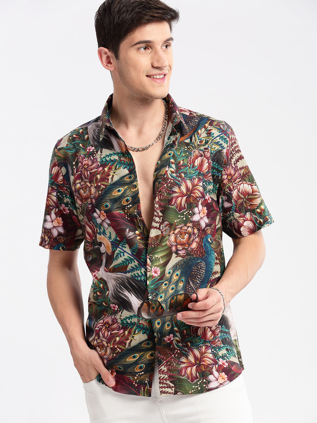 Men's Multi Smart Slim Fit Floral Printed Cotton Shirt