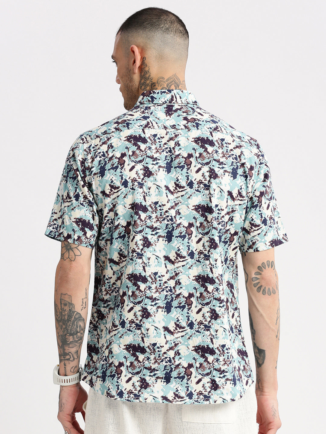 Men's Sea Green Smart Slim Fit Floral Printed Cotton Shirt