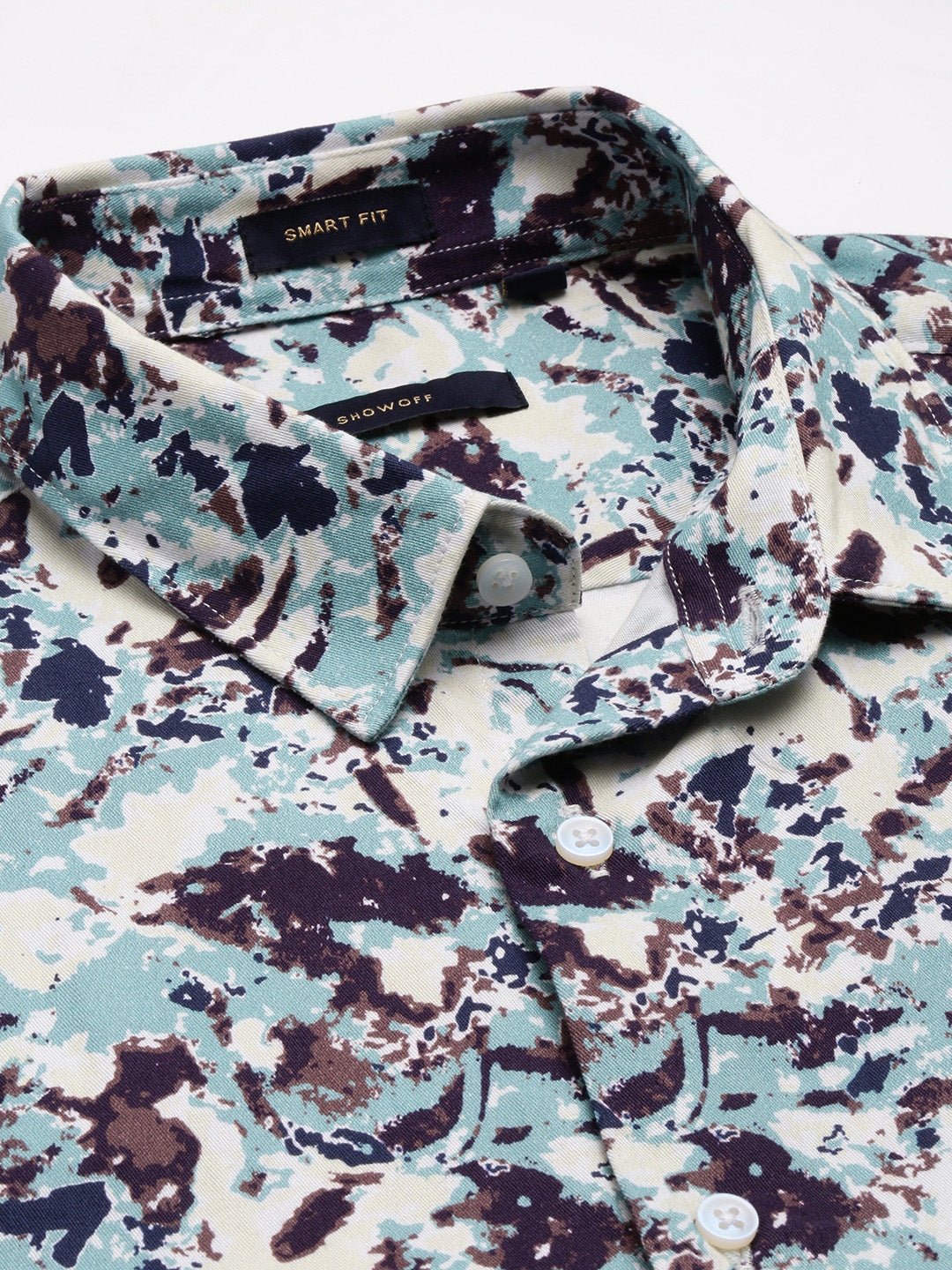 Men's Sea Green Smart Slim Fit Floral Printed Cotton Shirt