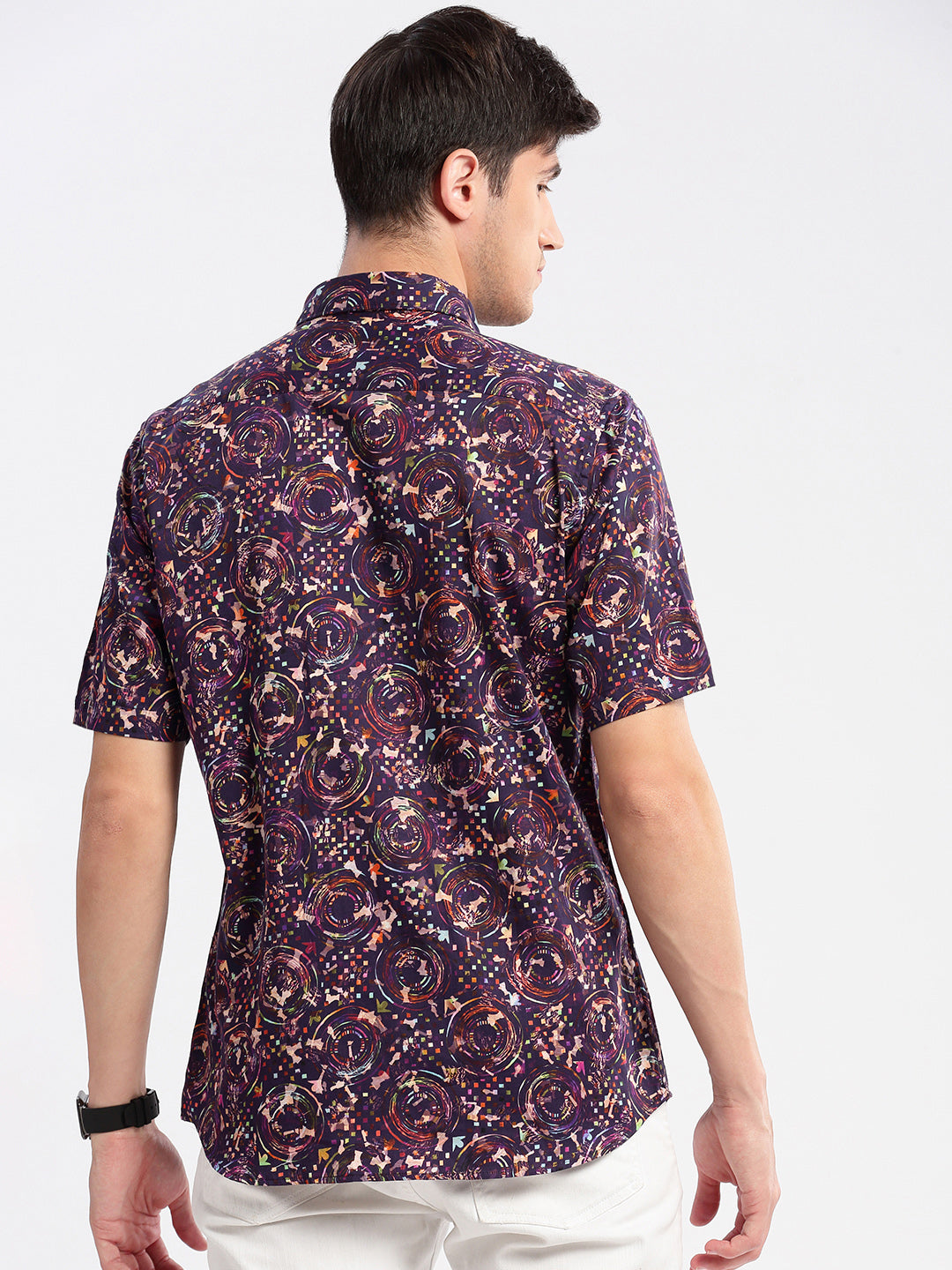 Men's Purple Smart Slim Fit Floral Printed Cotton Casual Shirt