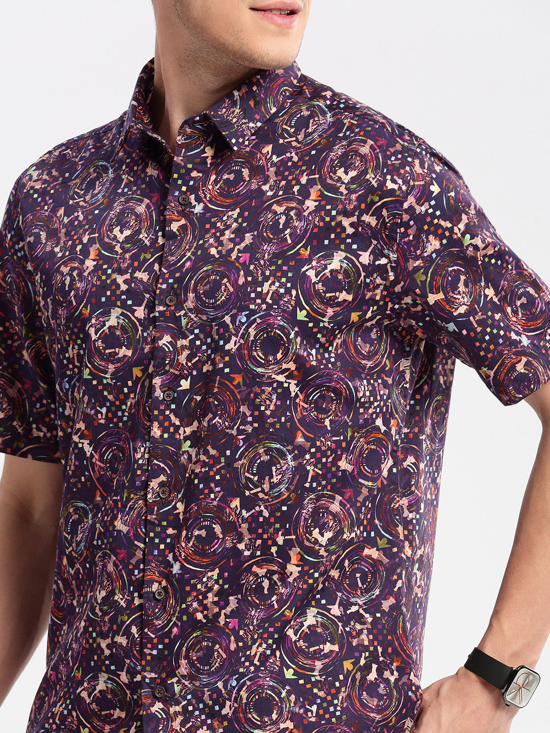 Men's Purple Smart Slim Fit Floral Printed Cotton Casual Shirt