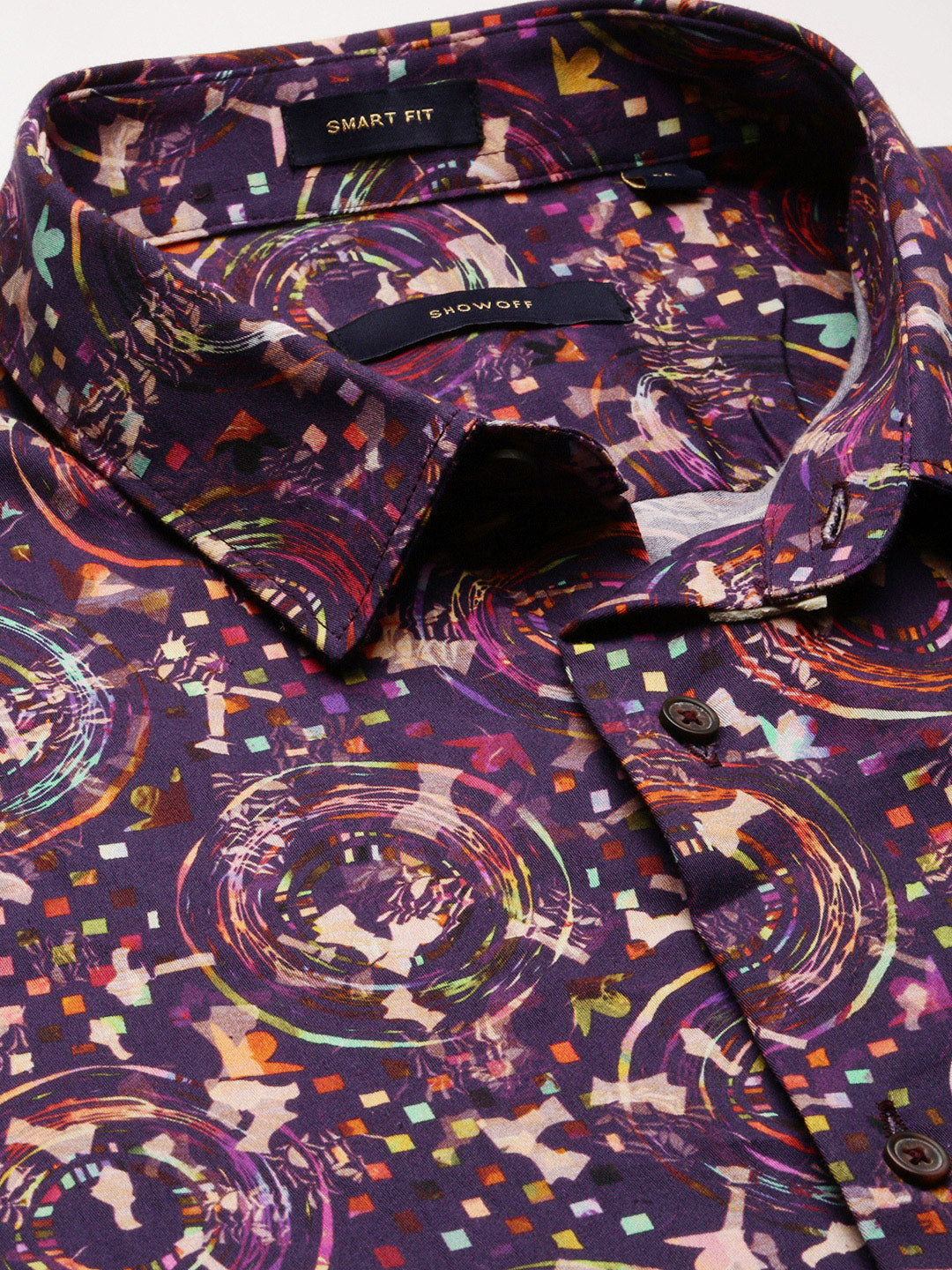 Men's Purple Smart Slim Fit Floral Printed Cotton Casual Shirt