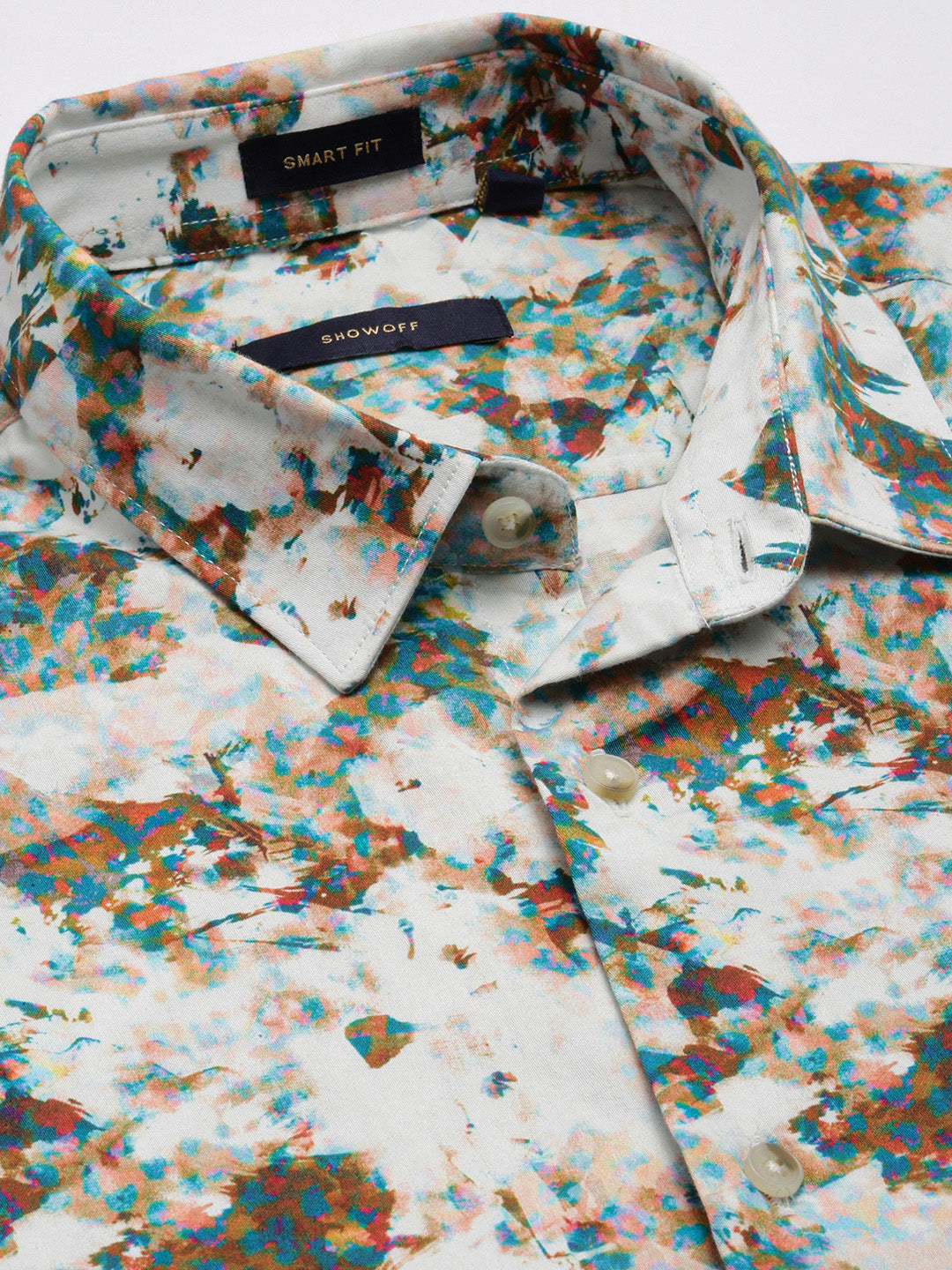 Men's White Smart Slim Fit Abstract Printed Cotton Casual Shirt