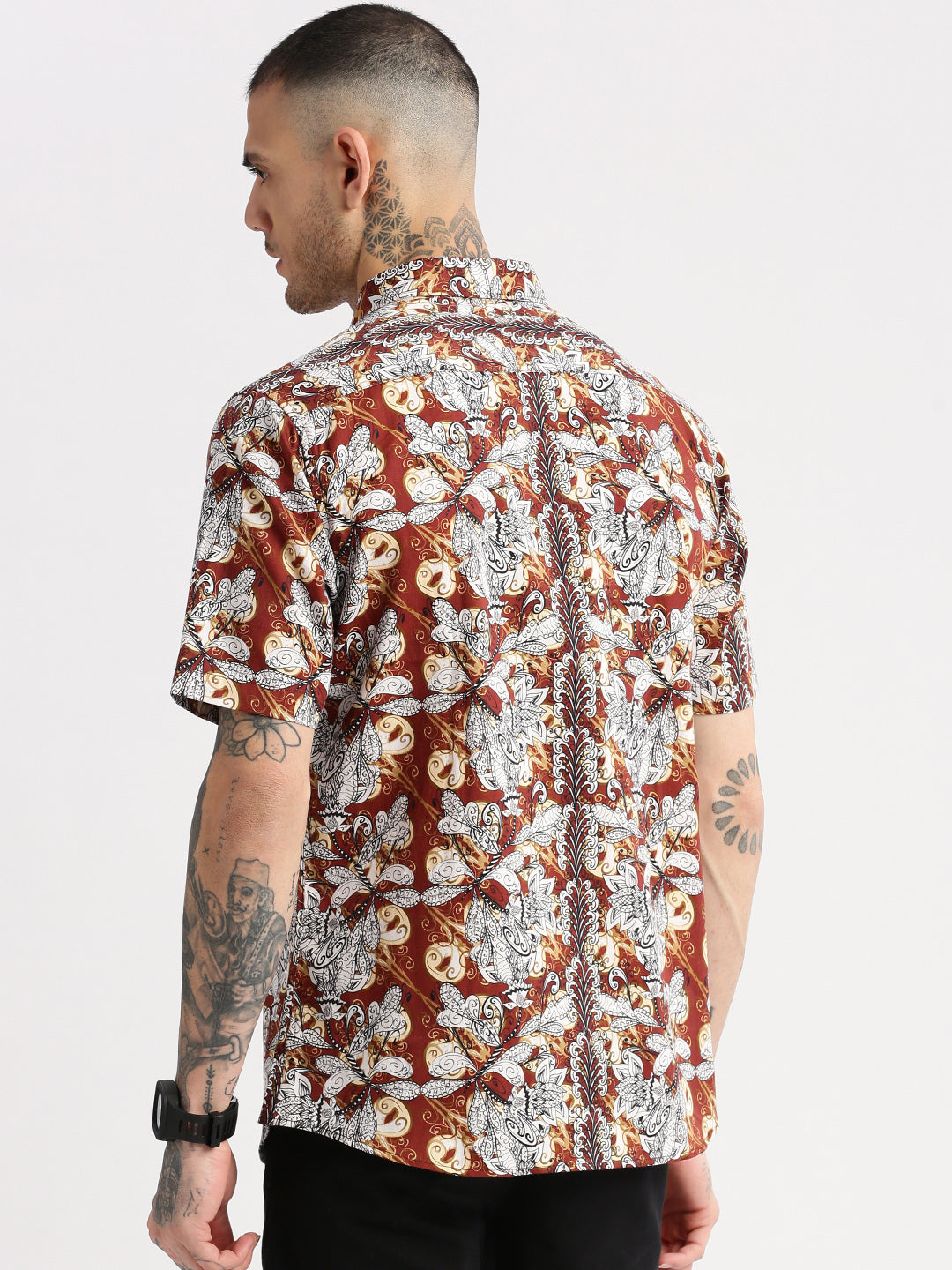 Men's Brown Smart Slim Fit Floral Opaque Printed Cotton Casual Shirt