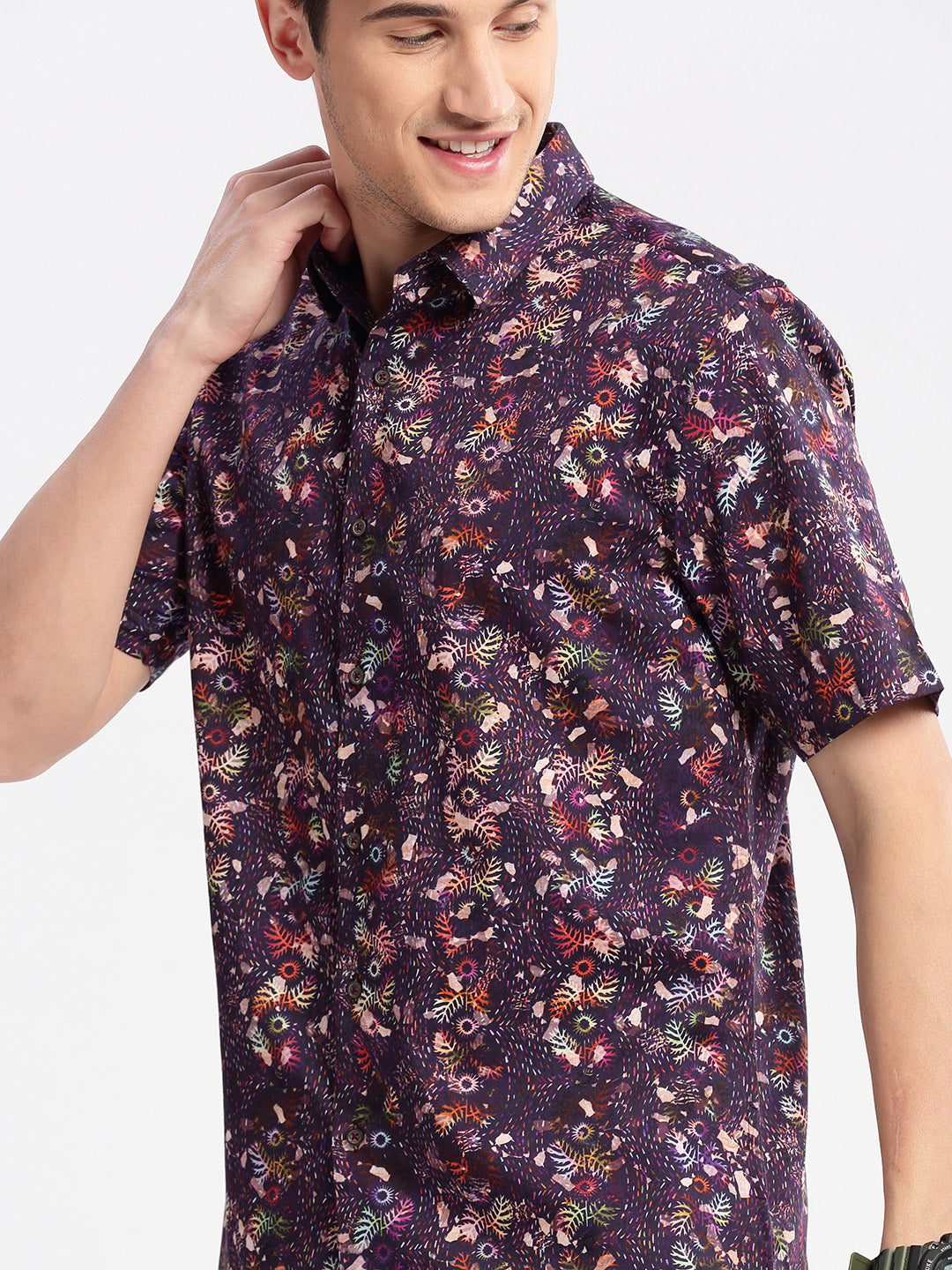 Men's Purple Smart Floral Printed Slim Fit Cotton Shirt