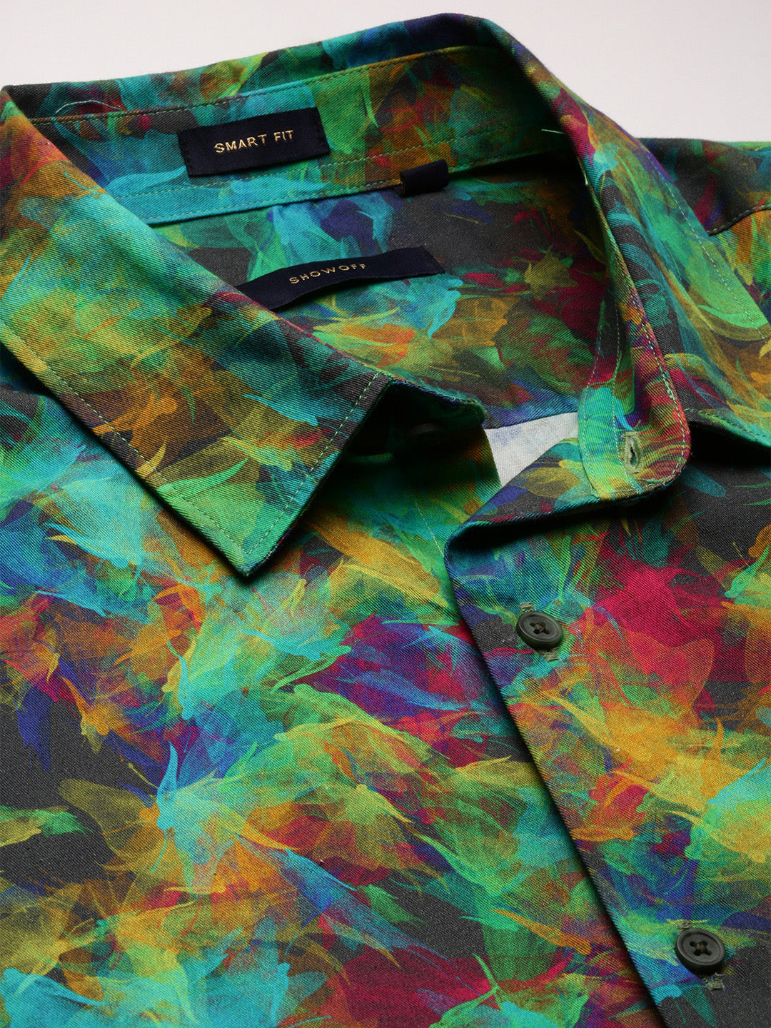 Men's Green Smart Slim Fit Floral Printed Cotton Casual Shirt