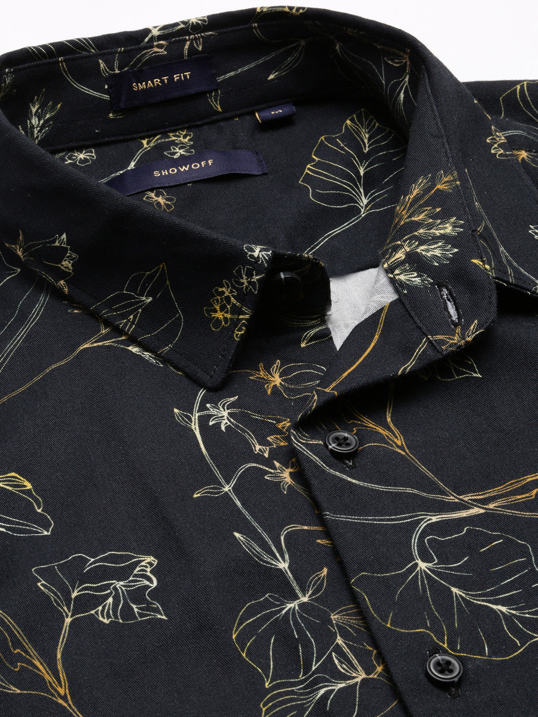 Men's Black Smart Slim Fit Floral Printed Twill Weave Cotton Casual Shirt