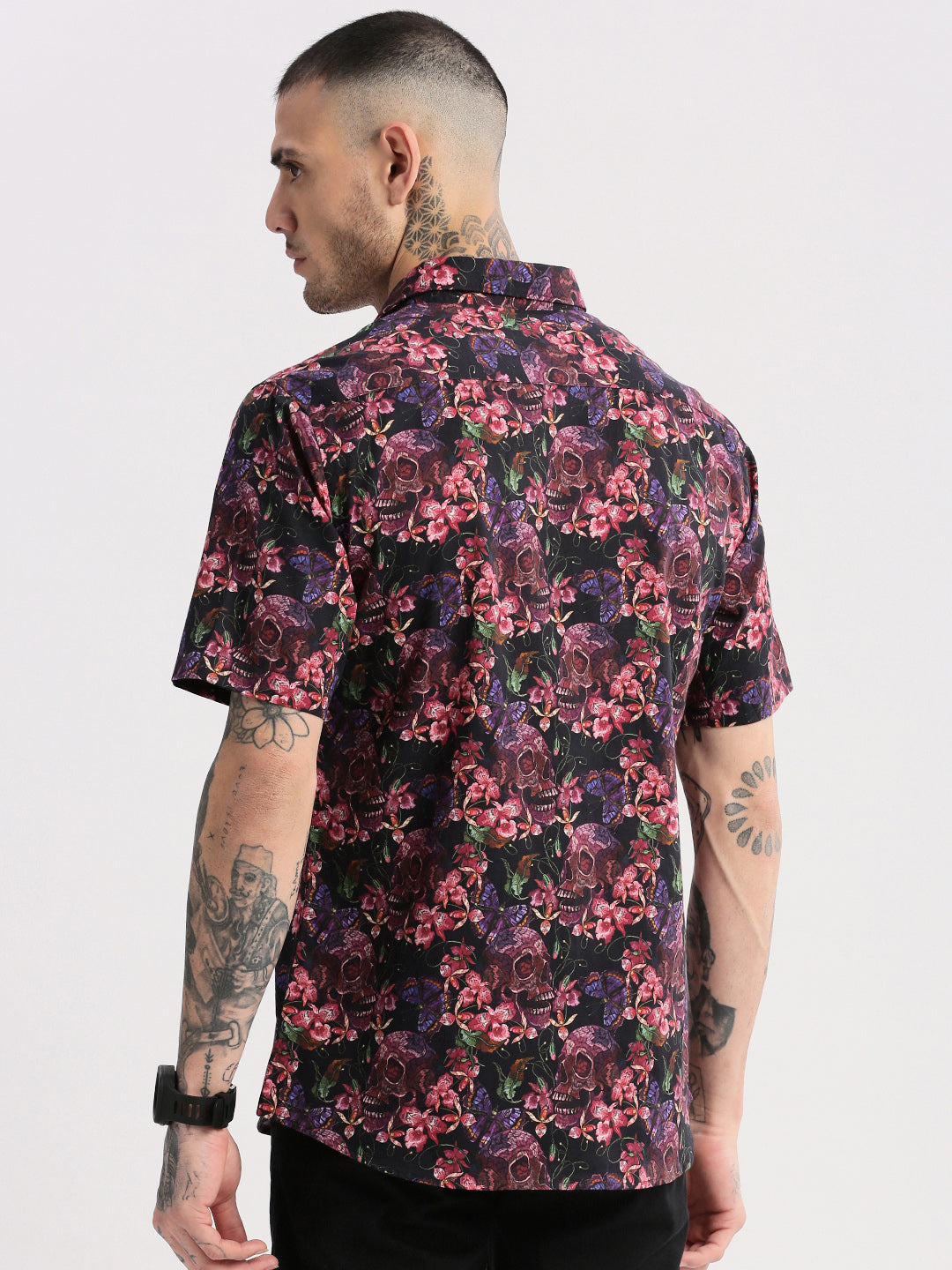 Men's Pink Smart Slim Fit Floral Printed Cotton Casual Shirt