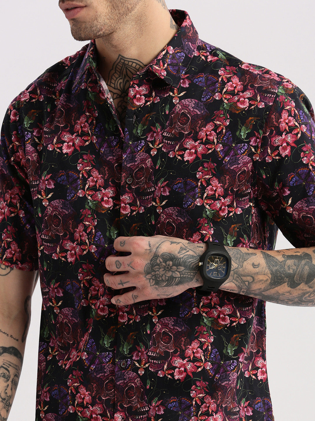 Men's Pink Smart Slim Fit Floral Printed Cotton Casual Shirt