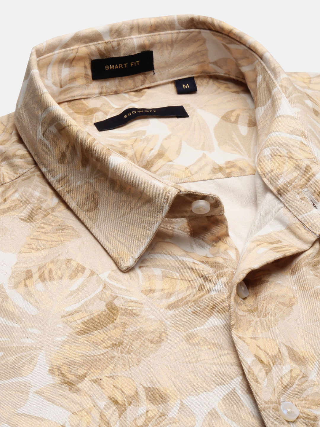 Men's Cream Smart Slim Fit Floral Printed Cotton Casual Shirt