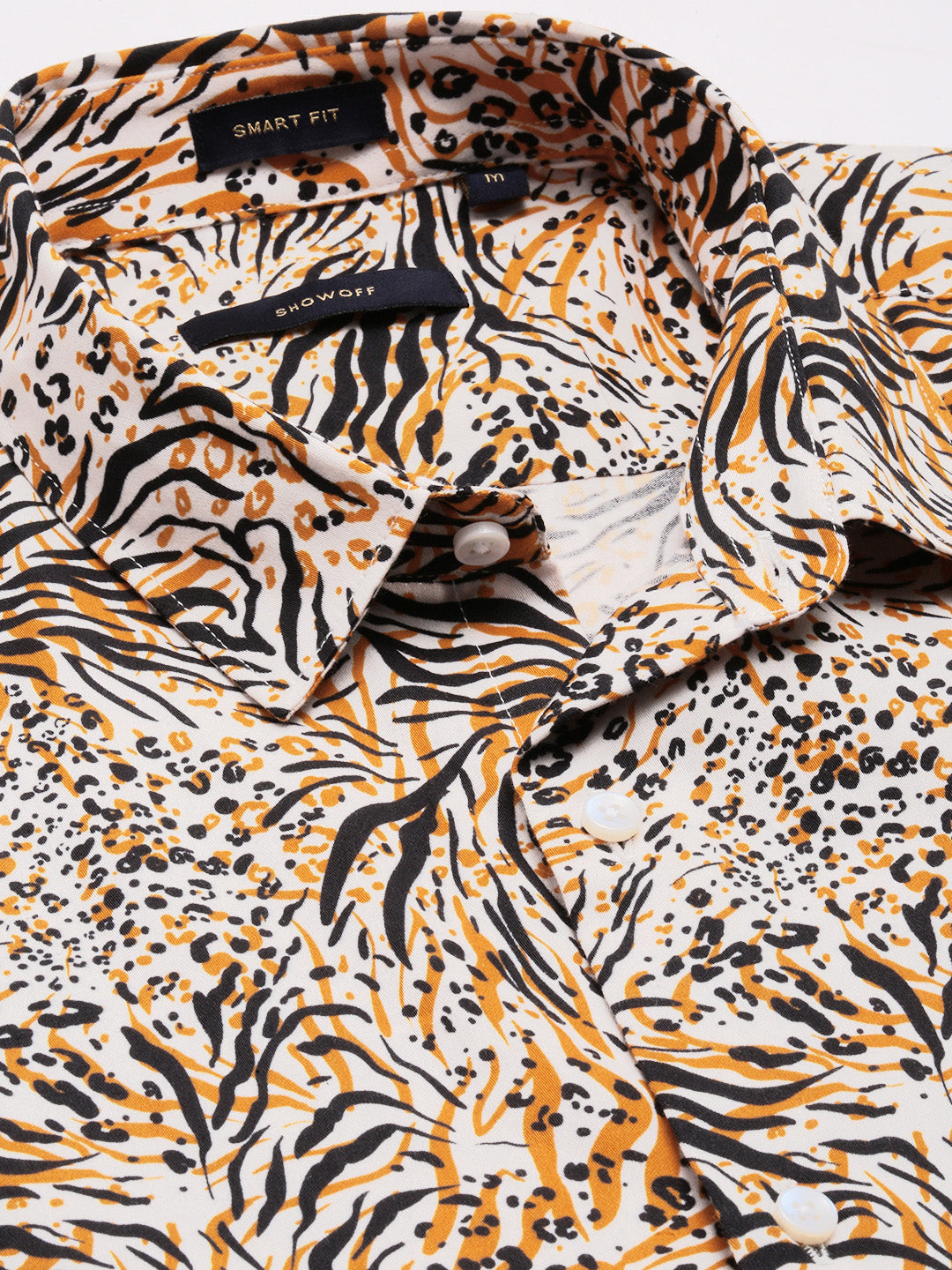 Men's Orange Smart Slim Fit Floral Printed Cotton Shirt