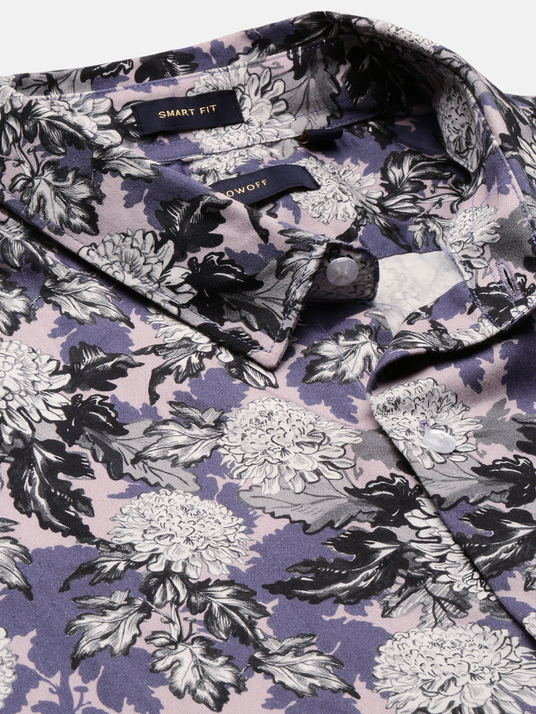 Men's Lavender Smart Slim Fit Floral Printed Spread Collar Cotton Shirt