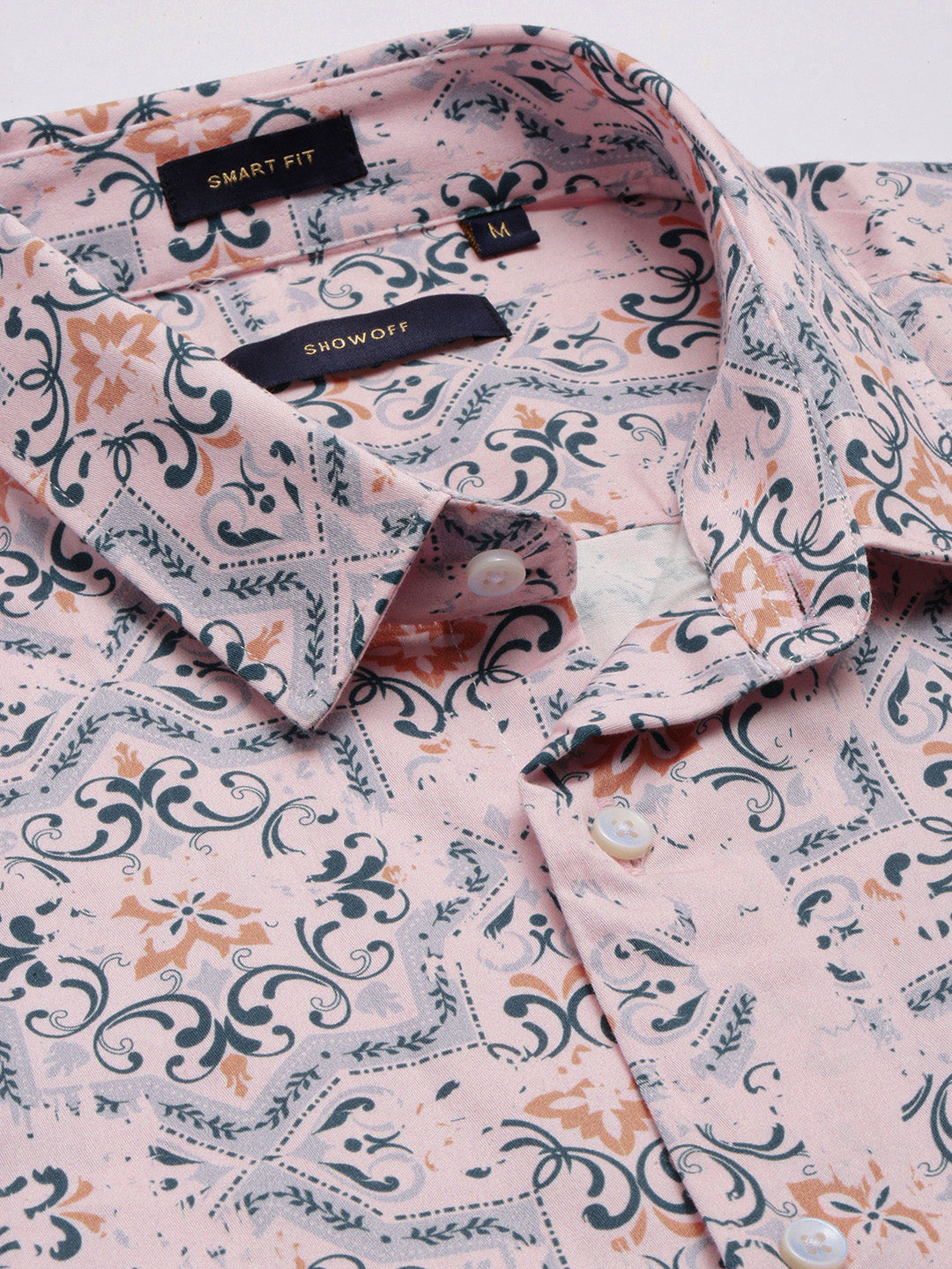 Men's Pink Smart Slim Fit Floral Printed Cotton Casual Shirt