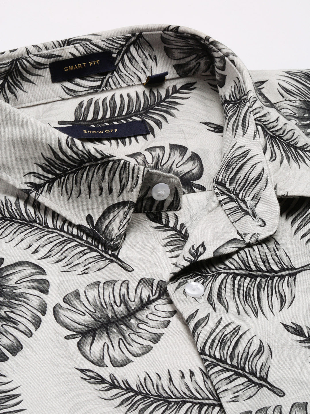 Men's Grey Smart Slim Fit Tropical Printed Cotton Casual Shirt