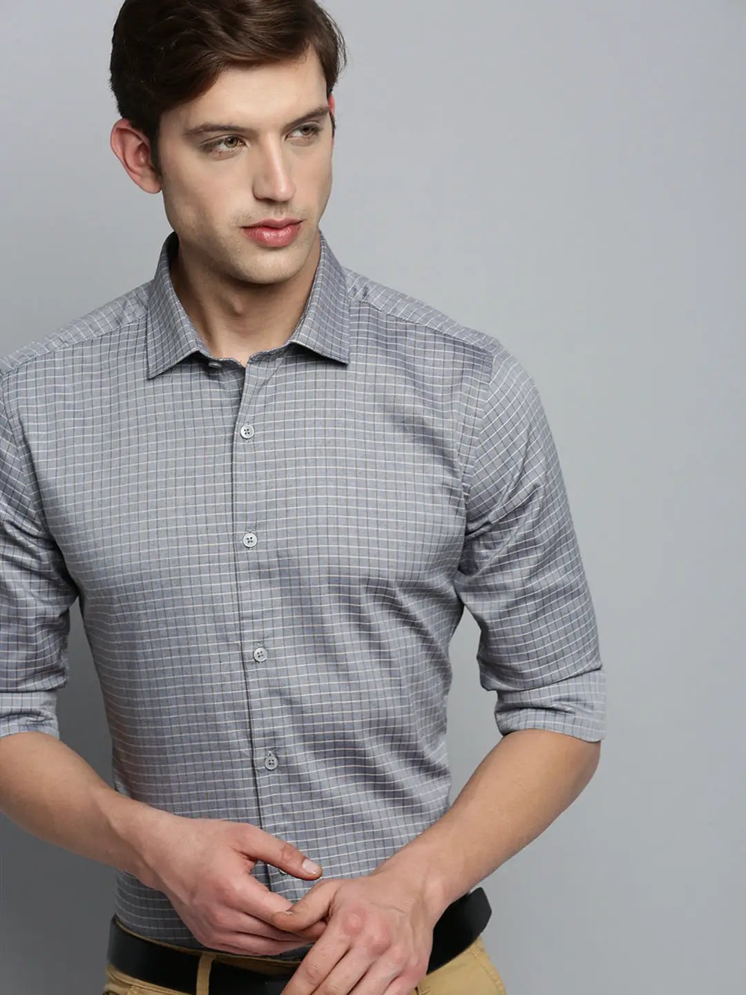 Men's Grey Checked Formal Shirt