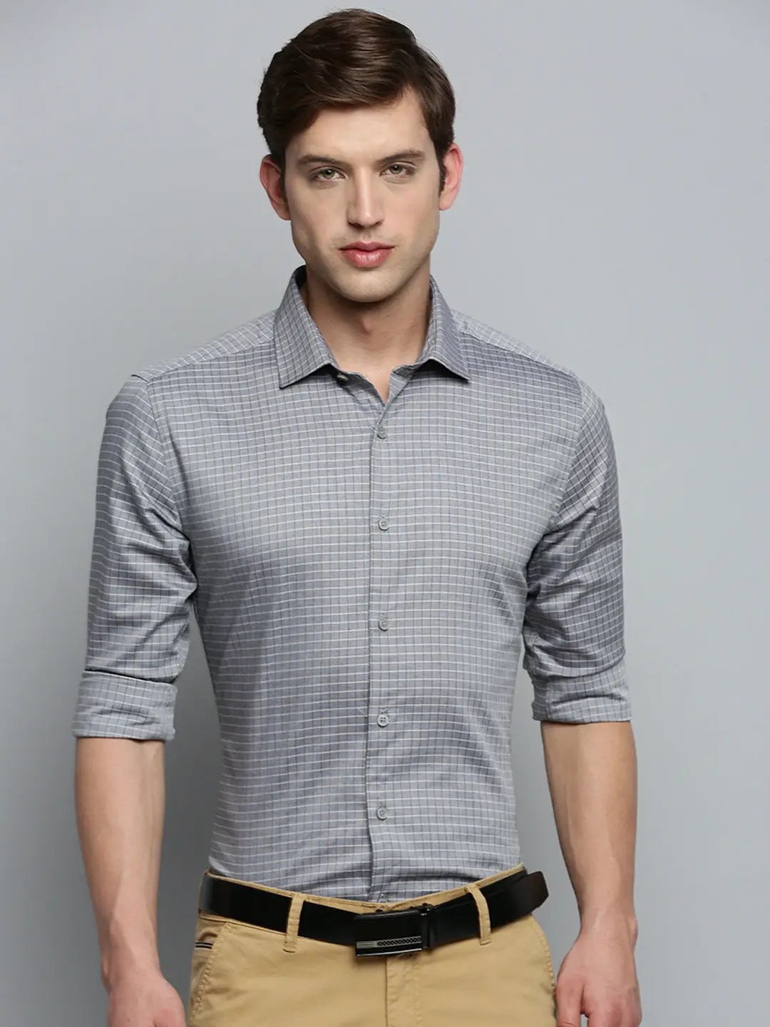 Men's Grey Checked Formal Shirt