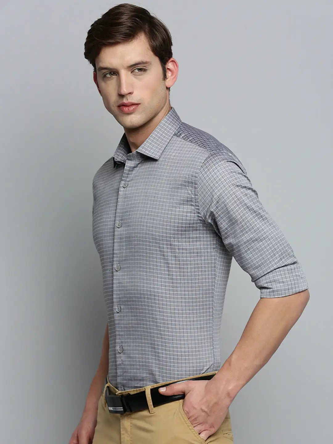 Men's Grey Checked Formal Shirt