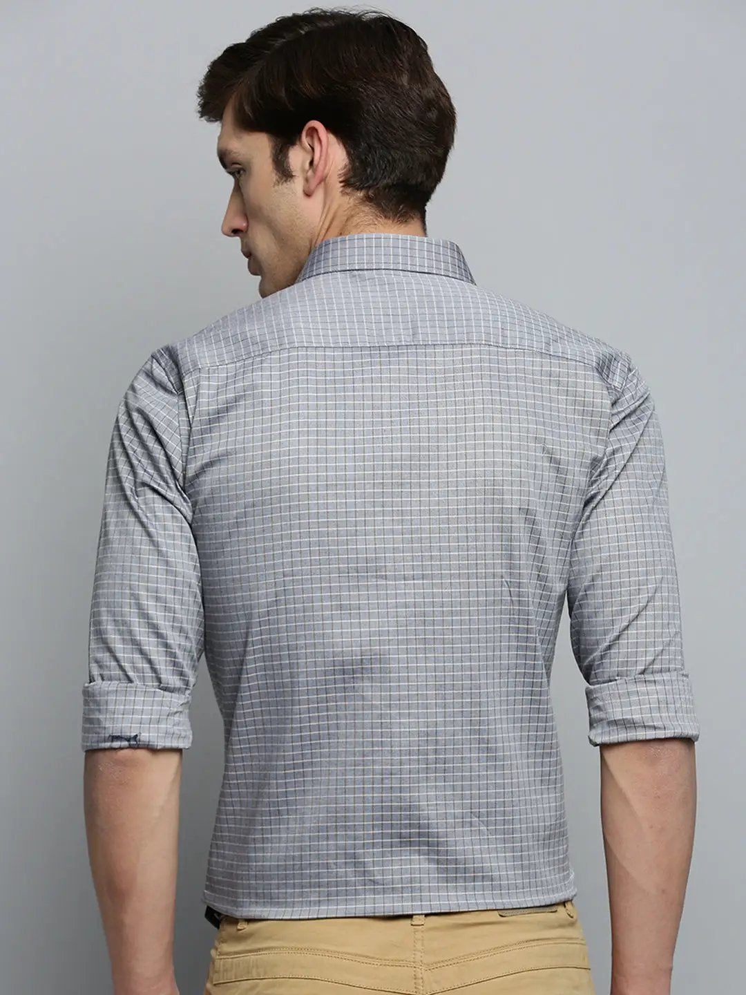 Men's Grey Checked Formal Shirt