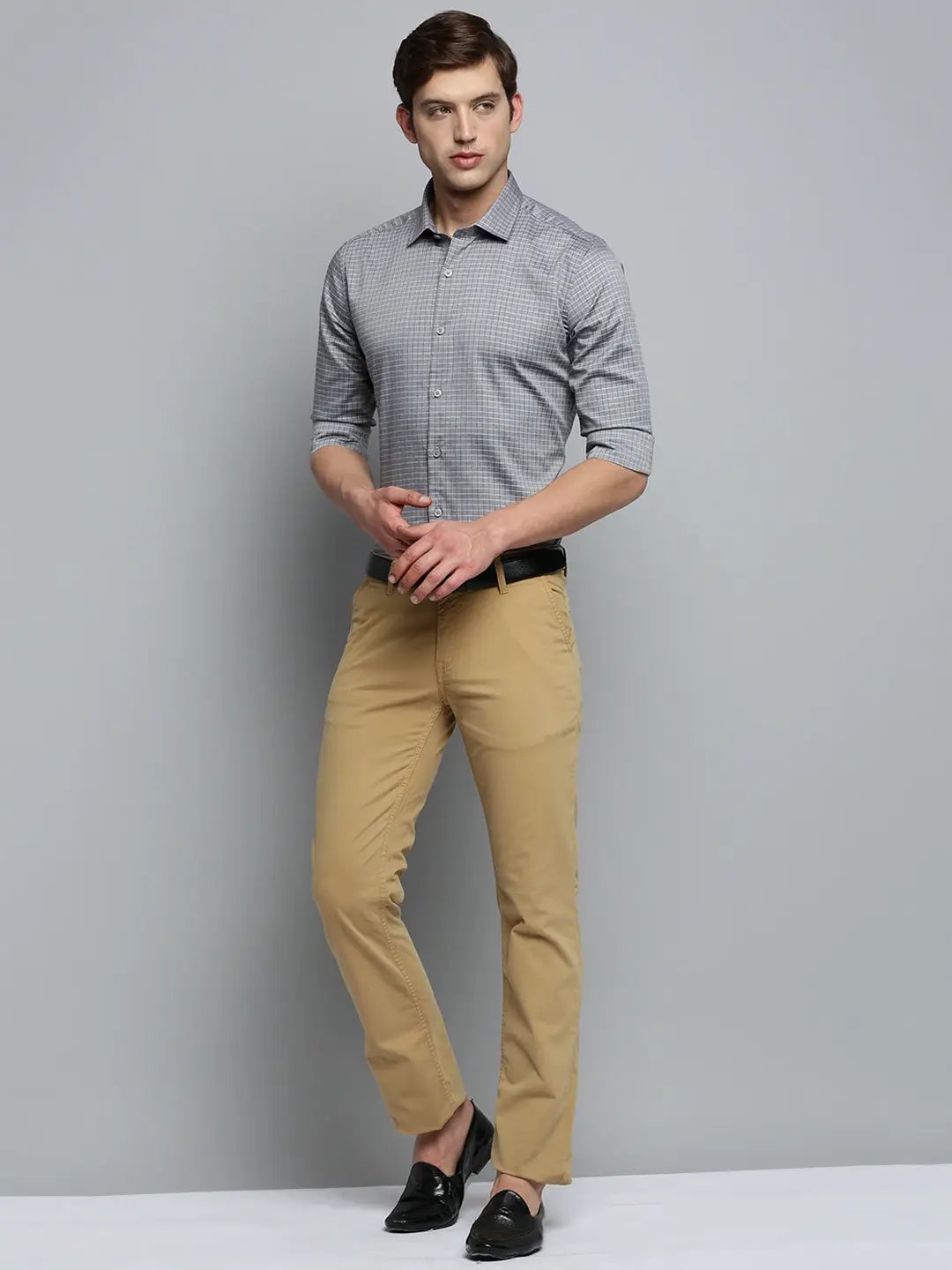 Men's Grey Checked Formal Shirt