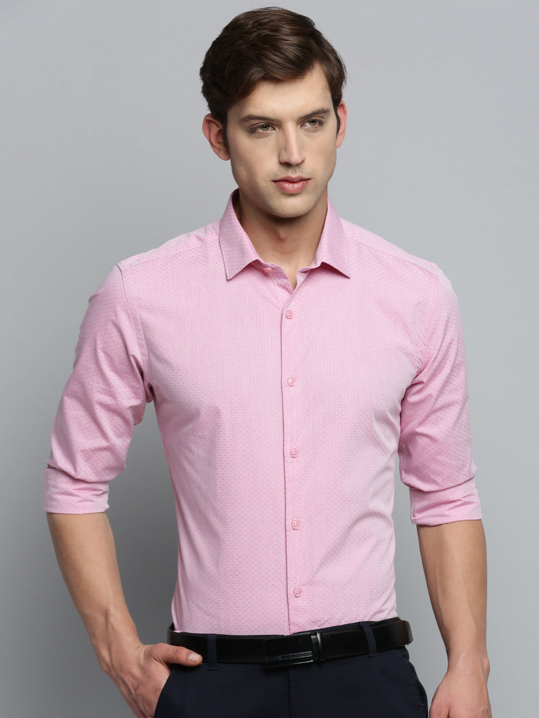 Men Pink Textured Formal Shirt