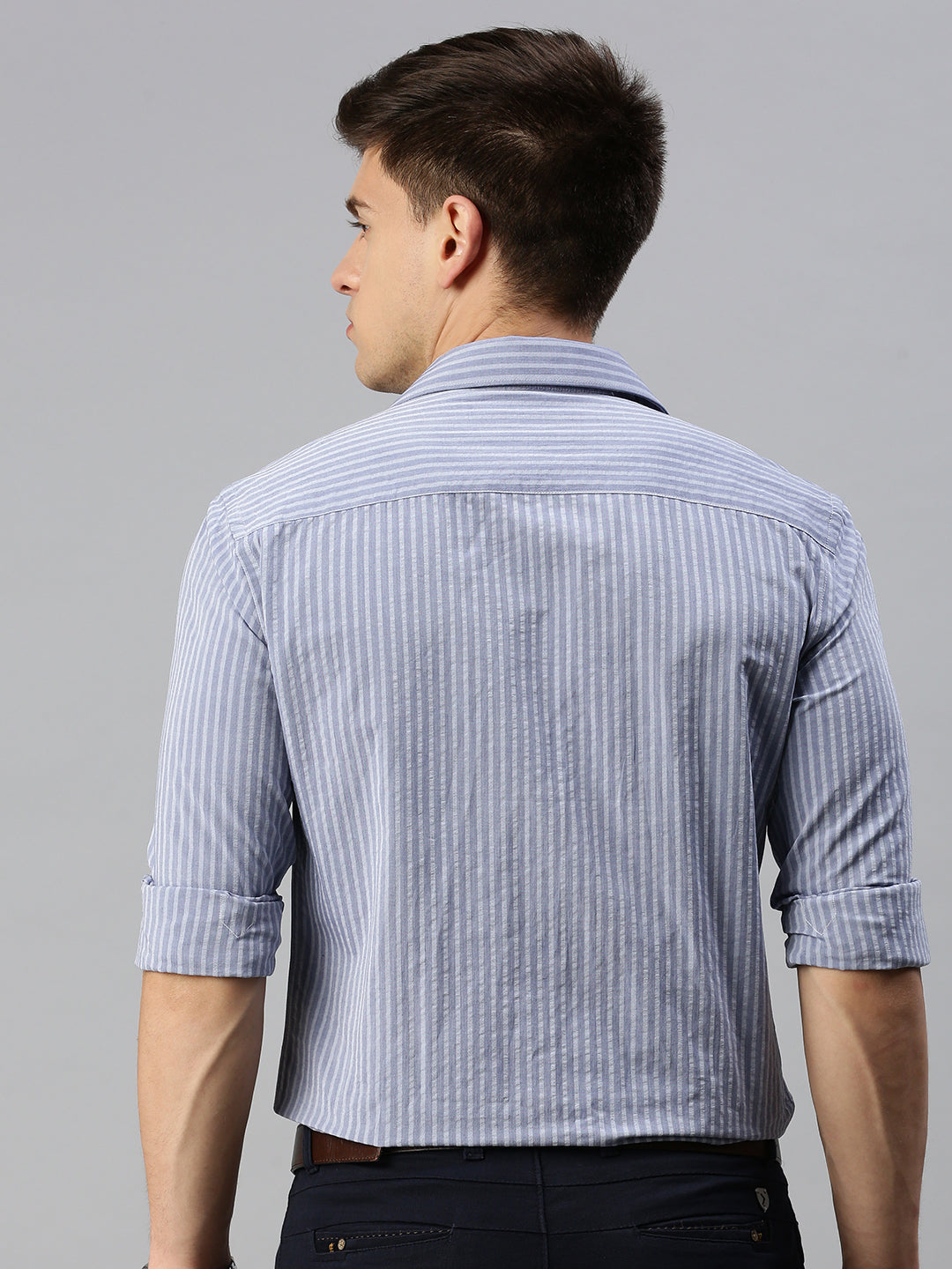 Men Grey Striped Formal Shirt