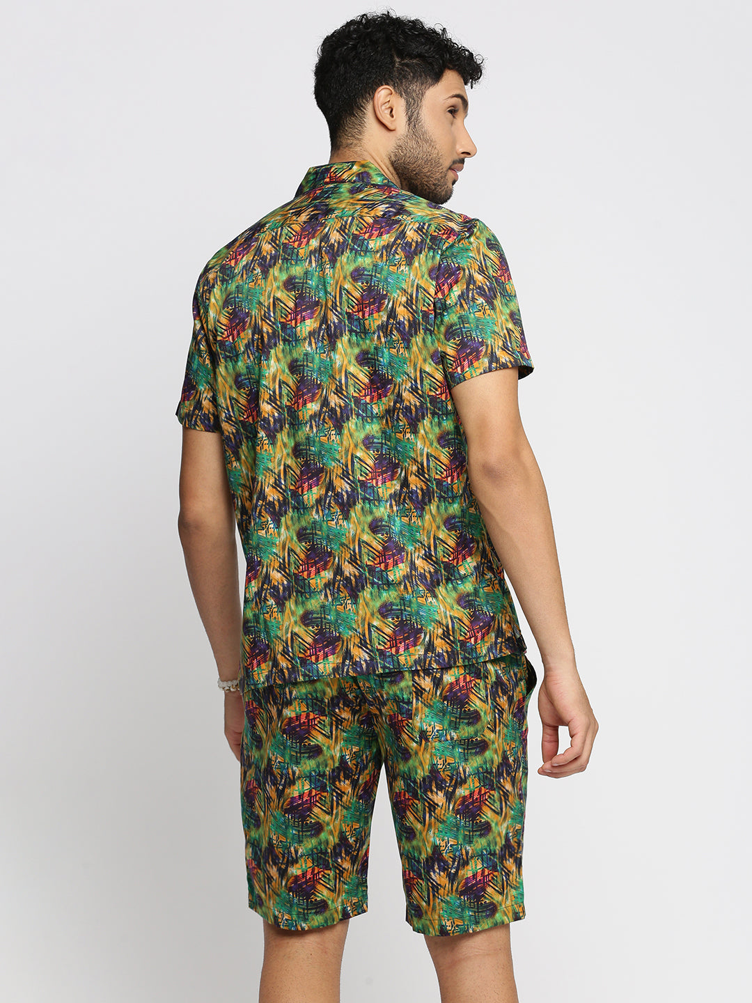 Men Green Cuban Collar Printed Over Sized Co-ords Set