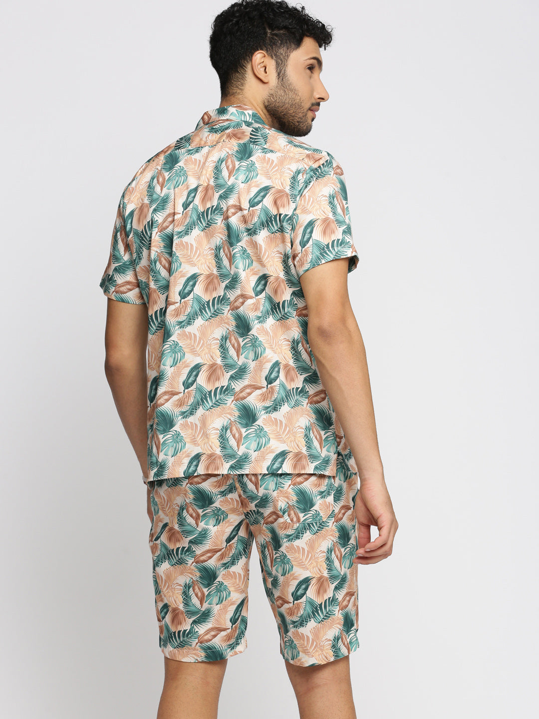 Men Green Cuban Collar Printed Over Sized Co-ords Set