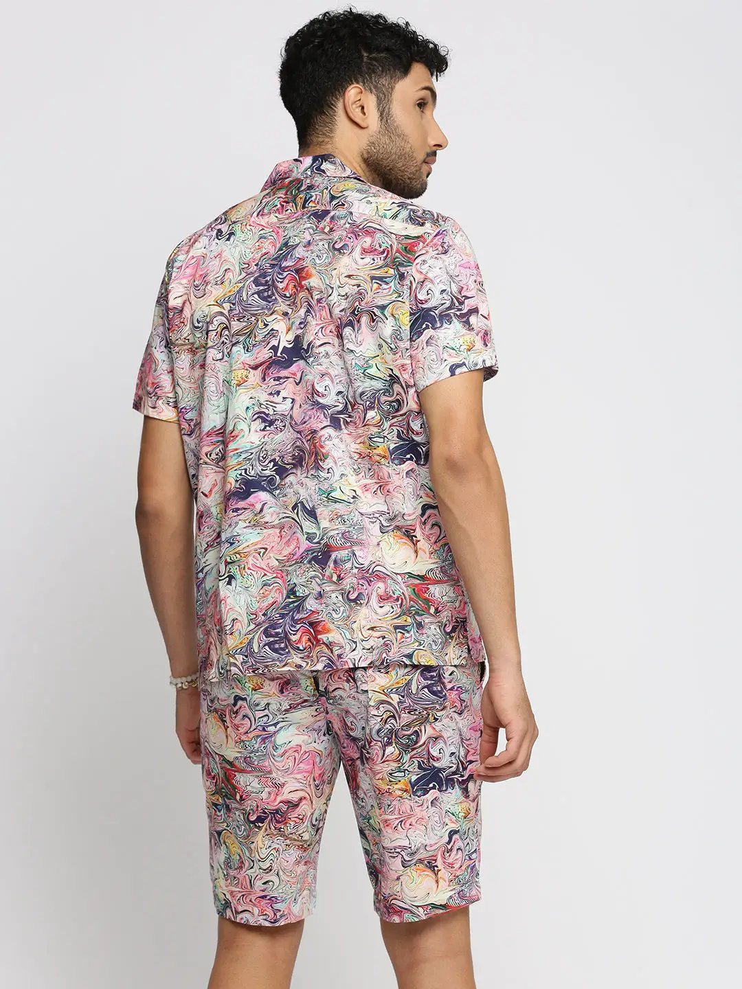 Men's Multi Cuban Collar Printed Over Sized Co-ords Set