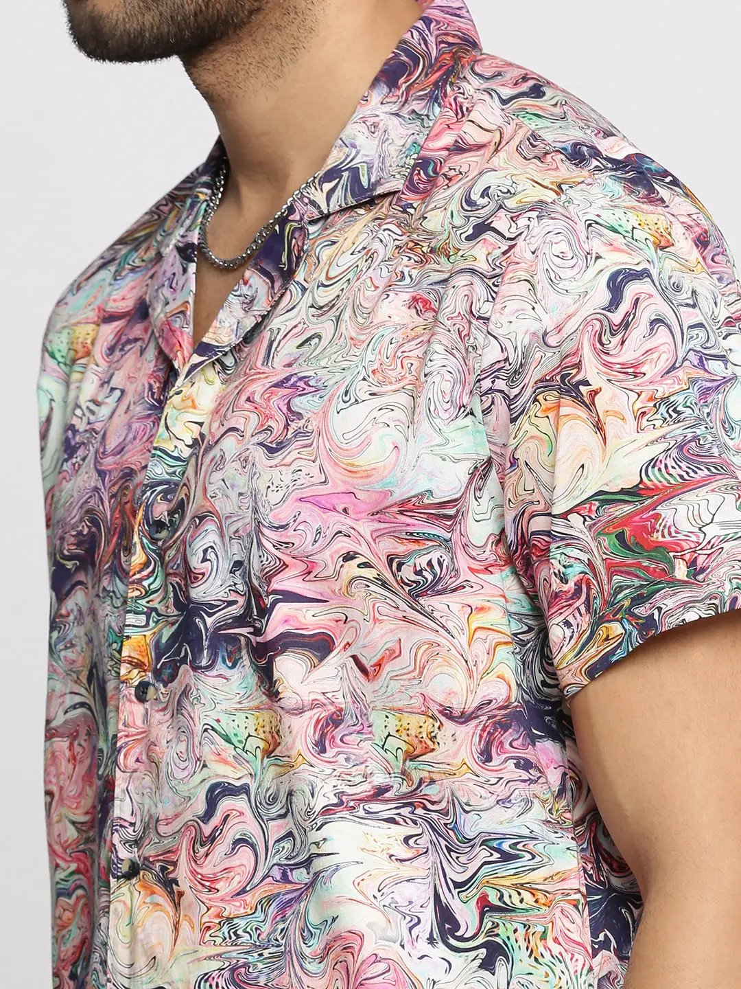 Men's Multi Cuban Collar Printed Over Sized Co-ords Set