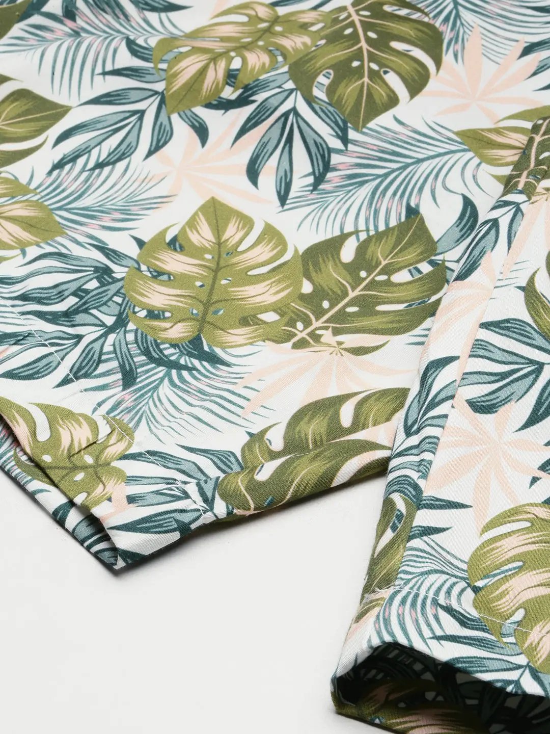 Men's Green Cuban Collar Printed Over Sized Co-ords Set