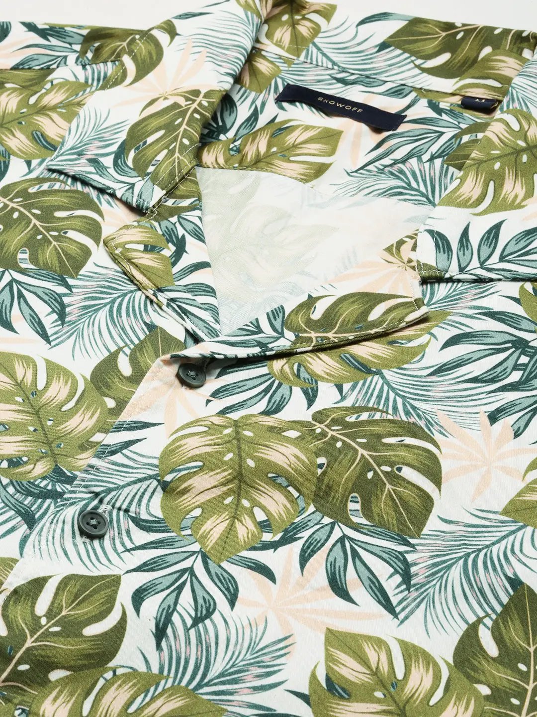 Men's Green Cuban Collar Printed Over Sized Co-ords Set
