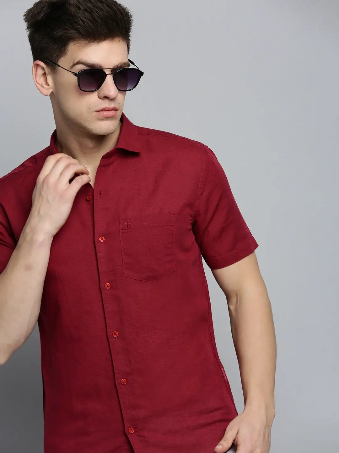 Men's Maroon Comfort Casual Linen Shirt