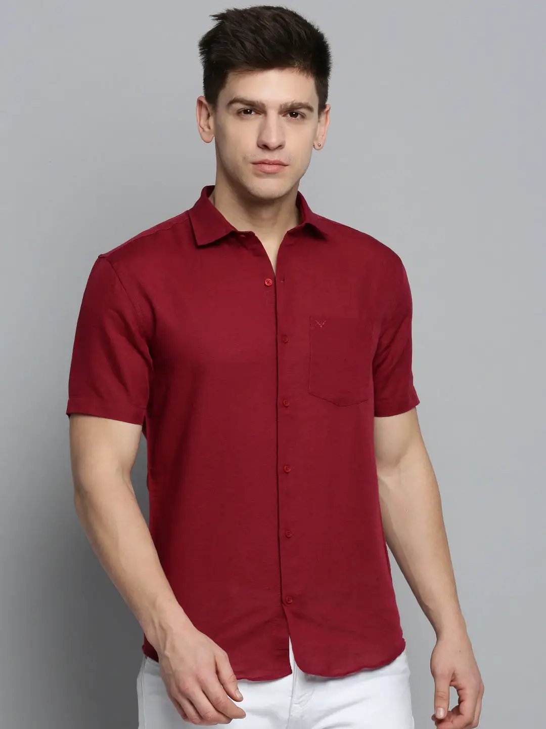 Men's Maroon Comfort Casual Linen Shirt