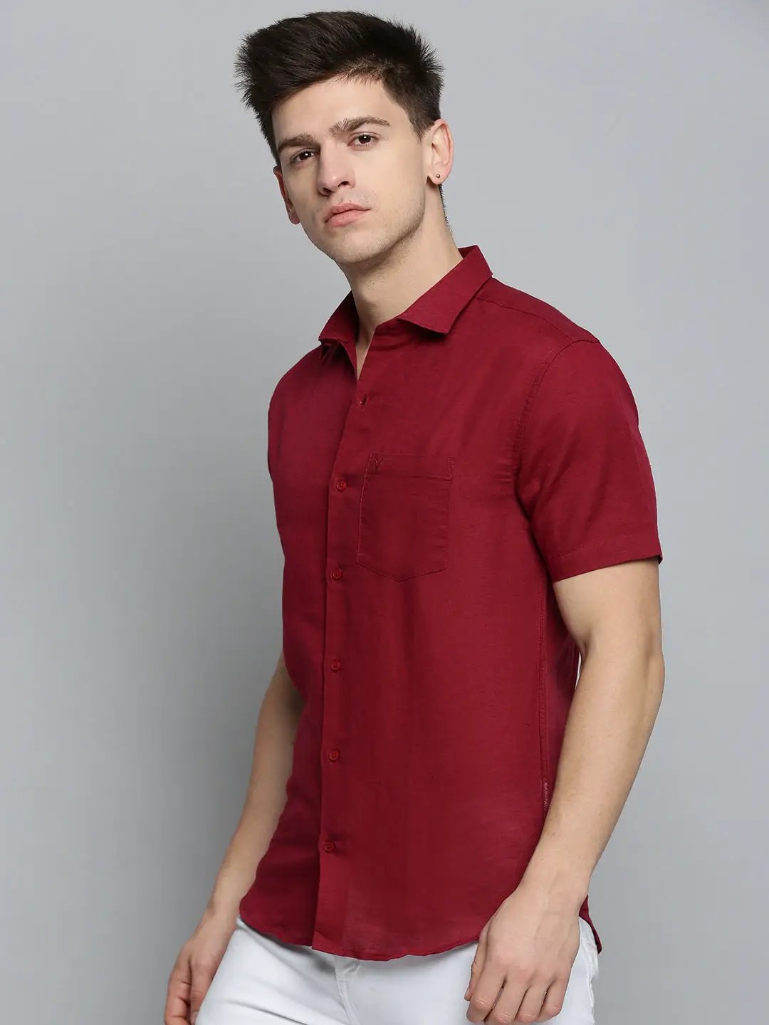 Men's Maroon Comfort Casual Linen Shirt