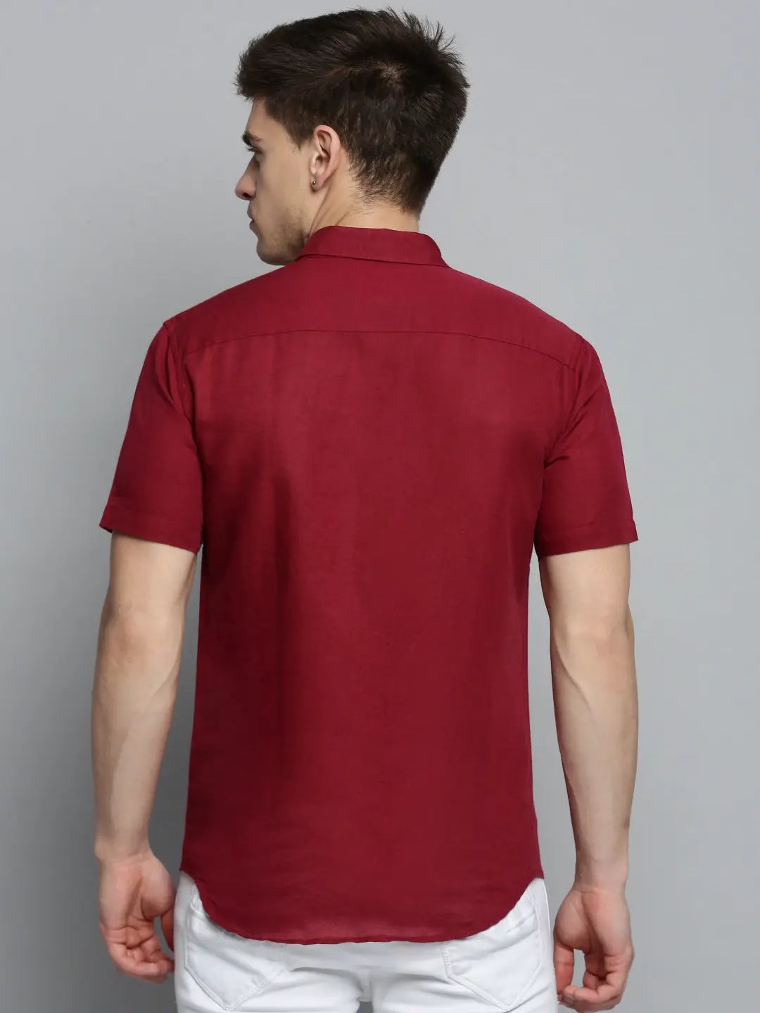 Men's Maroon Comfort Casual Linen Shirt